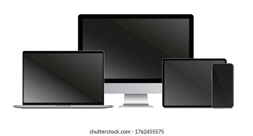 Gadget screen. Isolated realistic blank laptop, desktop, mobile tablet computer monitors, smart phone device screen mockup template collection. Vector gadget display digital technology