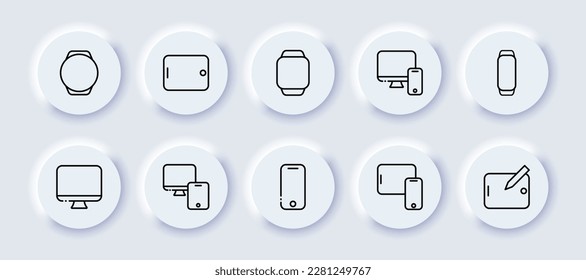 Juego de gadgets. Icono de línea, gadgets negros y modernos. Iconos vectores.