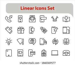 GADGET Set of vector icons of smart devices such as laptop, tablet, protection program, phone, digital network, thin line vector gadget icons, editable stroke.