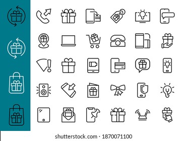 GADGET Set of vector icons of smart devices such as laptop, tablet, protection program, phone, digital network, thin line vector gadget icons, editable stroke.