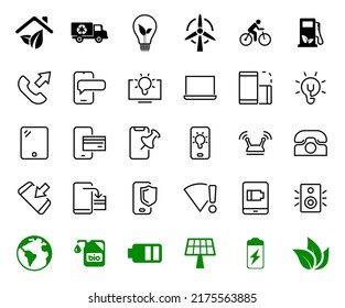 GADGET Set of vector icons of smart devices such as laptop, tablet, protection program, phone, digital network, thin line vector gadget icons, editable stroke.