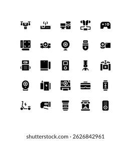 Gadget solid line icon set. electronic glyph icon set.