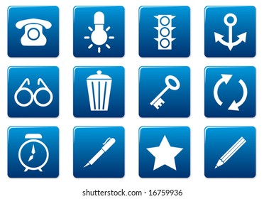 Gadget square icons set. Blue - white palette. Vector illustration.