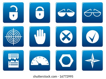 Gadget square icons set. Blue - white palette. Vector illustration.