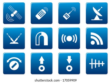 Gadget square icons set. Blue - white palette. Vector illustration.