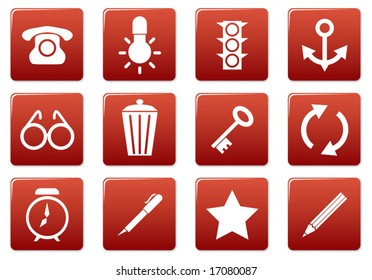Gadget square icons set. Red - white palette. Vector illustration.