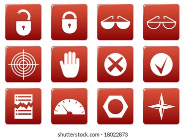 Gadget square icons set. Red - white palette. Vector illustration.