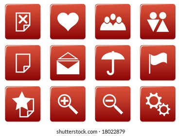 Gadget square icons set. Red - white palette. Vector illustration.