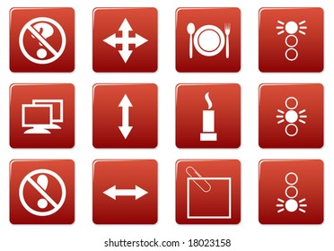 Gadget square icons set. Red - white palette. Vector illustration.