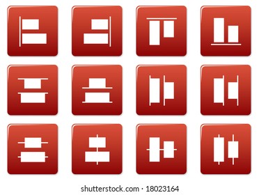 Gadget square icons set. Red - white palette. Vector illustration.