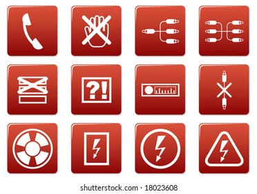 Gadget square icons set. Red - white palette. Vector illustration.