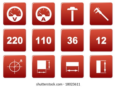 Gadget square icons set. Red - white palette. Vector illustration.