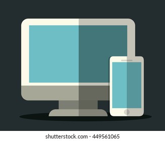 Gadget and technology concept represented by computer and smartphone icon. Colorfull and Flat illustration. 