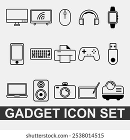 Gadget and technology icon set on isolated white background