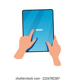 Gadget with touchscreen function. Cartoon vector illustration. Controlling image or screen settings by swiping. Technology concept