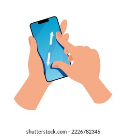 Gadget with touchscreen function. Vector illustration. Controlling image settings by zooming. Technology concept