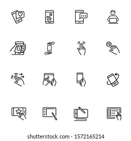 Gadget using line icon set. Сhatting, smartphone, social media. Online technology concept. Can be used for topics like social media, smartphone features, gesture