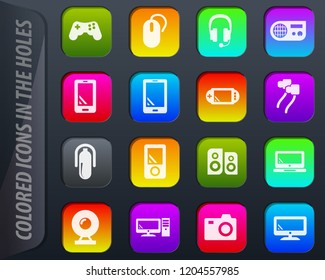 Gadget vector colored icons in the holes easily adapt to any background
