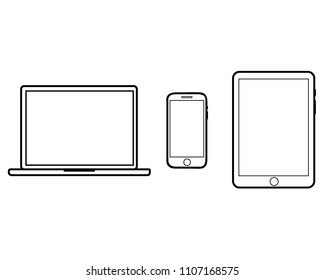 gadget vector. device line set. smartphone, potable compact personal computer, white background 