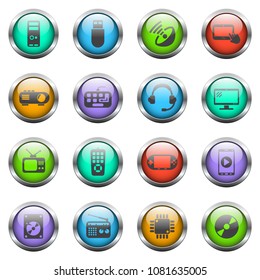 gadget vector icons on color glass buttons