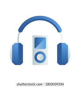 Reproductor de vectores de gadgets Mp3 y auriculares en estilo plano con color degradado para aplicaciones web o de gadget