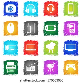 gadget vector web icons in grunge style for user interface design
