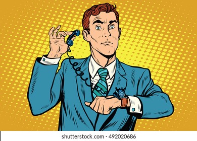 Gadget wrist watch phone pop art retro comic drawing illustration
