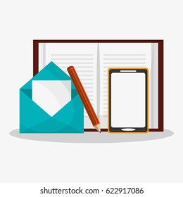 gadget and writing materials related icons image 