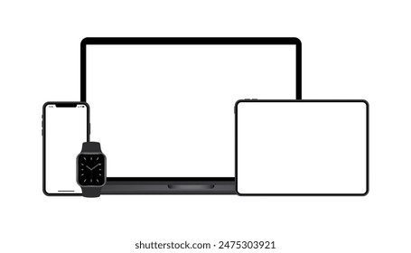 Gadgets Banner. Laptop, tablet, phone and wristwatch banner. Flat style. Vector illustration.