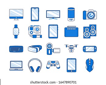 Gadgets color line icons set. Electronic devices. Designed to facilitate and improve human life. Pictogram for web page, mobile app, promo. UI UX GUI design element. Editable stroke.