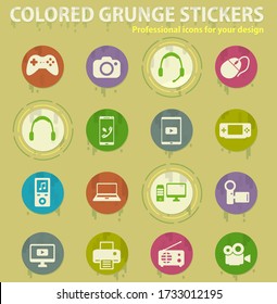 Gadgets colored grunge icons with sweats glue for design web and mobile applications