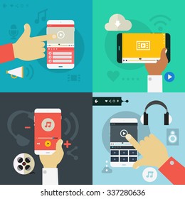Gadgets concepts - hands holding mobile devices