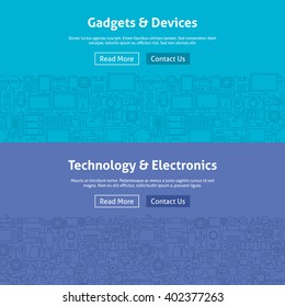 Gadgets and Devices Line Art Web Banners Set. Vector Illustration for Website banner and landing page. Technology and Electronics Modern Design.