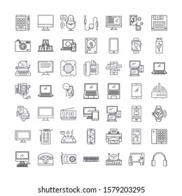 Gadgets and devices linear icons, signs, symbols vector line illustration set