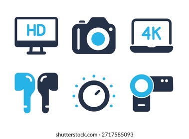 Conjunto de ícones de Gadgets e Tecnologia Digital. Ícones da série de glifos sólidos