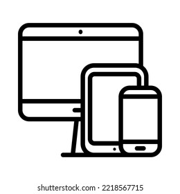 Gadgets y dispositivos electrónicos icono de línea plana. Máscara de signo de contorno para concepto móvil y diseño web, tienda.