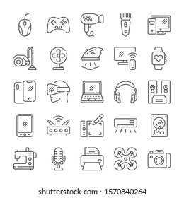 Gadgets and electronic devices icons set. Line style