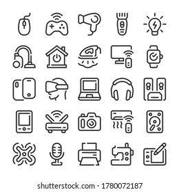 Gadgets and electronic devices icons set. Line style