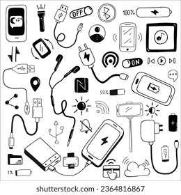 Gadgets. Doodles vectoriales dibujados a mano