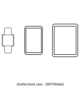 Gadgets icon. Outline elements. Smartphone symbol. Smart watch. Tablet device sign. Vector illustration. Stock image. EPS 10.