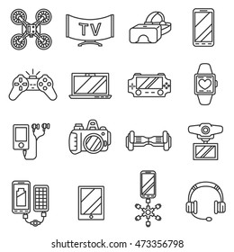 gadgets icons set. electrical devices collection. Thin line design
