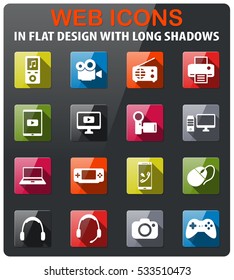 Gadgets icons set in flat design with long shadow