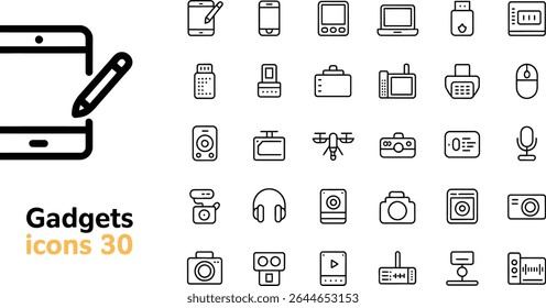 Ícones de gadgets definidos isolados no plano de fundo branco