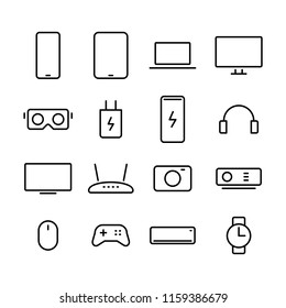 Gadgets icons set simple flat style outline vector. Device icons set.