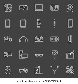 Gadgets icons set - vector devices or technology symbols on dark background