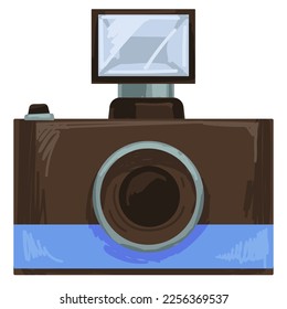 Gadgets and innovations of 1960s, isolated camera with flash. Photography taking, nostalgia and obsolete devices for photos. Compact shooting equipment of 60s. Vector in flat style illustration