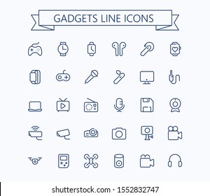 Gadgets  line mini icons . Optimized for 24px, scaled 8x. Pixel Perfect. Editable stroke. 