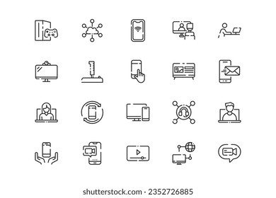 Gadgets lines icon set. Gadgets genres and attributes. Linear design. Lines with editable stroke. Isolated vector icons.