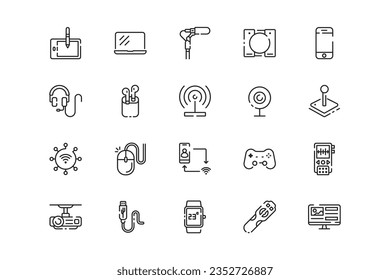 Gadgets lines icon set. Gadgets genres and attributes. Linear design. Lines with editable stroke. Isolated vector icons.