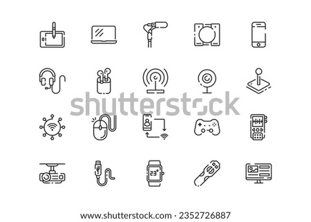 Gadgets lines icon set. Gadgets genres and attributes. Linear design. Lines with editable stroke. Isolated vector icons.